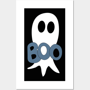 Cute Halloween ghost cartoon with BOO text Posters and Art